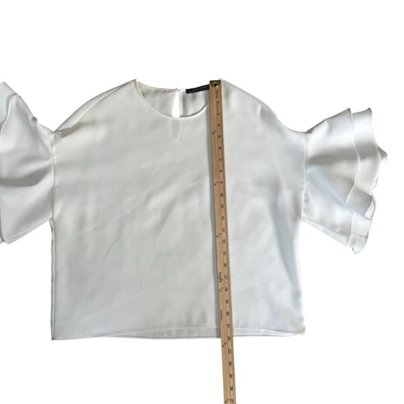 Zara Woman Elegant White Ruffle Short Sleeve Flowy Blouse, Size Small - Picture 8 of 11